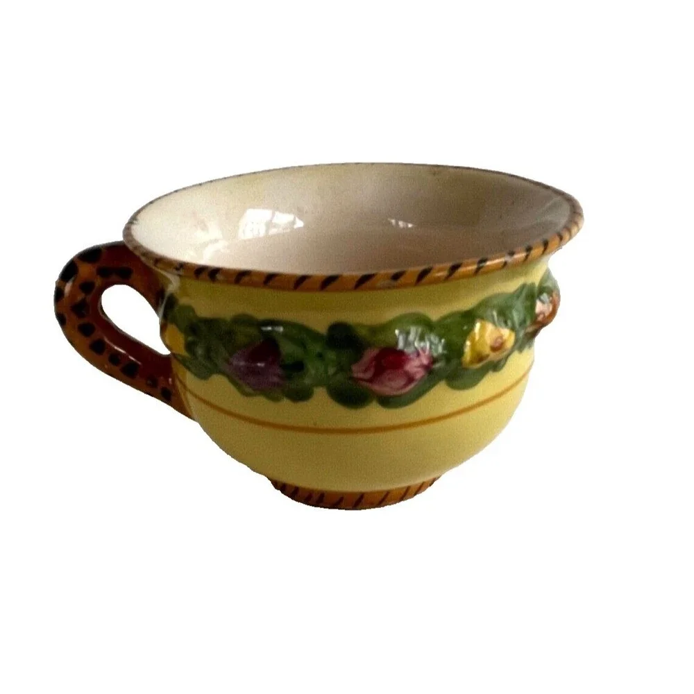 Vtg BITOSSI Italy Della Robbia Coffee Set Cups Saucers Sugar Hand Painted Yellow